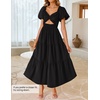image:imageZESICA Womens Summer Casual Cutout Flowy Vacation Maxi Dress  Short Puff Sleeve A Line Smocked Dress Beach Party Dresses Spring Summer Wedding Guest Long DressBlack