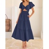 image:imageZESICA Womens Summer Casual Cutout Flowy Vacation Maxi Dress  Short Puff Sleeve A Line Smocked Dress Beach Party Dresses Spring Summer Wedding Guest Long DressNavy