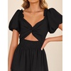 image:imageZESICA Womens Summer Casual Cutout Flowy Vacation Maxi Dress  Short Puff Sleeve A Line Smocked Dress Beach Party Dresses Spring Summer Wedding Guest Long DressBlack