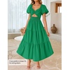 image:imageZESICA Womens Summer Casual Cutout Flowy Vacation Maxi Dress  Short Puff Sleeve A Line Smocked Dress Beach Party Dresses Spring Summer Wedding Guest Long DressGreen