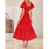 image:imageZESICA Womens Summer Casual Cutout Flowy Vacation Maxi Dress  Short Puff Sleeve A Line Smocked Dress Beach Party Dresses Spring Summer Wedding Guest Long DressRed