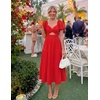 image:imageZESICA Womens Summer Casual Cutout Flowy Vacation Maxi Dress  Short Puff Sleeve A Line Smocked Dress Beach Party Dresses Spring Summer Wedding Guest Long DressRed