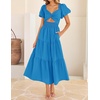image:imageZESICA Womens Summer Casual Cutout Flowy Vacation Maxi Dress  Short Puff Sleeve A Line Smocked Dress Beach Party Dresses Spring Summer Wedding Guest Long DressCobalt