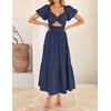 image:imageZESICA Womens Summer Casual Cutout Flowy Vacation Maxi Dress  Short Puff Sleeve A Line Smocked Dress Beach Party Dresses Spring Summer Wedding Guest Long DressNavy