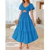 image:imageZESICA Womens Summer Casual Cutout Flowy Vacation Maxi Dress  Short Puff Sleeve A Line Smocked Dress Beach Party Dresses Spring Summer Wedding Guest Long DressCobalt