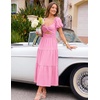 image:imageZESICA Womens Summer Casual Cutout Flowy Vacation Maxi Dress  Short Puff Sleeve A Line Smocked Dress Beach Party Dresses Spring Summer Wedding Guest Long DressHot Pink