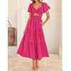 image:imageZESICA Womens Summer Casual Cutout Flowy Vacation Maxi Dress  Short Puff Sleeve A Line Smocked Dress Beach Party Dresses Spring Summer Wedding Guest Long DressRose