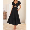 image:imageZESICA Womens Summer Casual Cutout Flowy Vacation Maxi Dress  Short Puff Sleeve A Line Smocked Dress Beach Party Dresses Spring Summer Wedding Guest Long DressBlack