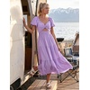image:imageZESICA Womens Summer Casual Cutout Flowy Vacation Maxi Dress  Short Puff Sleeve A Line Smocked Dress Beach Party Dresses Spring Summer Wedding Guest Long DressPurple