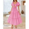 image:imageZESICA Womens Summer Casual Cutout Flowy Vacation Maxi Dress  Short Puff Sleeve A Line Smocked Dress Beach Party Dresses Spring Summer Wedding Guest Long DressHot Pink