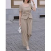 image:imageZESICA Womens Two Pieces Suits Set Business Casual Outfits  Short Sleeve Blazer Wide Leg Pants Dressy Pants Suits 2026 Summer 2 Piece Sets Trendy Office Work Travel OutfitsGrey Khaki