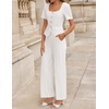 image:imageZESICA Womens Two Pieces Suits Set Business Casual Outfits  Short Sleeve Blazer Wide Leg Pants Dressy Pants Suits 2026 Summer 2 Piece Sets Trendy Office Work Travel OutfitsWhite
