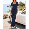 image:imageZESICA Womens Two Pieces Suits Set Business Casual Outfits  Short Sleeve Blazer Wide Leg Pants Dressy Pants Suits 2026 Summer 2 Piece Sets Trendy Office Work Travel OutfitsNavy