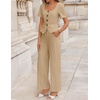 image:imageZESICA Womens Two Pieces Suits Set Business Casual Outfits  Short Sleeve Blazer Wide Leg Pants Dressy Pants Suits 2026 Summer 2 Piece Sets Trendy Office Work Travel OutfitsKhaki