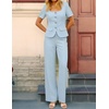image:imageZESICA Womens Two Pieces Suits Set Business Casual Outfits  Short Sleeve Blazer Wide Leg Pants Dressy Pants Suits 2026 Summer 2 Piece Sets Trendy Office Work Travel OutfitsLight Blue