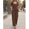 image:imageZESICA Womens Two Pieces Suits Set Business Casual Outfits  Short Sleeve Blazer Wide Leg Pants Dressy Pants Suits 2026 Summer 2 Piece Sets Trendy Office Work Travel OutfitsBrown