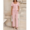 image:imageZESICA Womens Two Pieces Suits Set Business Casual Outfits  Short Sleeve Blazer Wide Leg Pants Dressy Pants Suits 2026 Summer 2 Piece Sets Trendy Office Work Travel OutfitsLight Pink
