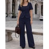 image:imageZESICA Womens Two Pieces Suits Set Business Casual Outfits  Short Sleeve Blazer Wide Leg Pants Dressy Pants Suits 2026 Summer 2 Piece Sets Trendy Office Work Travel OutfitsNavy