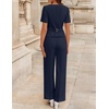 image:imageZESICA Womens Two Pieces Suits Set Business Casual Outfits  Short Sleeve Blazer Wide Leg Pants Dressy Pants Suits 2026 Summer 2 Piece Sets Trendy Office Work Travel OutfitsNavy