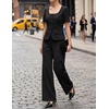 image:imageZESICA Womens Two Pieces Suits Set Business Casual Outfits  Short Sleeve Blazer Wide Leg Pants Dressy Pants Suits 2026 Summer 2 Piece Sets Trendy Office Work Travel OutfitsBlack
