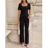 image:imageZESICA Womens Two Pieces Suits Set Business Casual Outfits  Short Sleeve Blazer Wide Leg Pants Dressy Pants Suits 2026 Summer 2 Piece Sets Trendy Office Work Travel OutfitsBlack