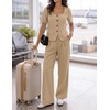 image:imageZESICA Womens Two Pieces Suits Set Business Casual Outfits  Short Sleeve Blazer Wide Leg Pants Dressy Pants Suits 2026 Summer 2 Piece Sets Trendy Office Work Travel OutfitsKhaki