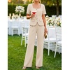 image:imageZESICA Womens Two Pieces Suits Set Business Casual Outfits  Short Sleeve Blazer Wide Leg Pants Dressy Pants Suits 2026 Summer 2 Piece Sets Trendy Office Work Travel OutfitsApricot