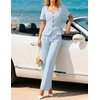 image:imageZESICA Womens Two Pieces Suits Set Business Casual Outfits  Short Sleeve Blazer Wide Leg Pants Dressy Pants Suits 2026 Summer 2 Piece Sets Trendy Office Work Travel OutfitsLight Blue