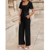 image:imageZESICA Womens Two Pieces Suits Set Business Casual Outfits  Short Sleeve Blazer Wide Leg Pants Dressy Pants Suits 2026 Summer 2 Piece Sets Trendy Office Work Travel OutfitsBlack