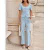 image:imageZESICA Womens Two Pieces Suits Set Business Casual Outfits  Short Sleeve Blazer Wide Leg Pants Dressy Pants Suits 2026 Summer 2 Piece Sets Trendy Office Work Travel OutfitsLight Blue