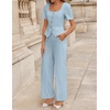 image:imageZESICA Womens Two Pieces Suits Set Business Casual Outfits  Short Sleeve Blazer Wide Leg Pants Dressy Pants Suits 2026 Summer 2 Piece Sets Trendy Office Work Travel OutfitsLight Blue