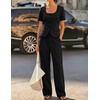 image:imageZESICA Womens Two Pieces Suits Set Business Casual Outfits  Short Sleeve Blazer Wide Leg Pants Dressy Pants Suits 2026 Summer 2 Piece Sets Trendy Office Work Travel OutfitsBlack