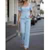 image:imageZESICA Womens Two Pieces Suits Set Business Casual Outfits  Short Sleeve Blazer Wide Leg Pants Dressy Pants Suits 2026 Summer 2 Piece Sets Trendy Office Work Travel OutfitsLight Blue