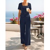 image:imageZESICA Womens Two Pieces Suits Set Business Casual Outfits  Short Sleeve Blazer Wide Leg Pants Dressy Pants Suits 2026 Summer 2 Piece Sets Trendy Office Work Travel OutfitsNavy