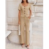 image:imageZESICA Womens Two Pieces Suits Set Business Casual Outfits  Short Sleeve Blazer Wide Leg Pants Dressy Pants Suits 2026 Summer 2 Piece Sets Trendy Office Work Travel OutfitsKhaki