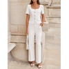 image:imageZESICA Womens Two Pieces Suits Set Business Casual Outfits  Short Sleeve Blazer Wide Leg Pants Dressy Pants Suits 2026 Summer 2 Piece Sets Trendy Office Work Travel OutfitsWhite