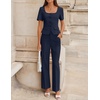 image:imageZESICA Womens Two Pieces Suits Set Business Casual Outfits  Short Sleeve Blazer Wide Leg Pants Dressy Pants Suits 2026 Summer 2 Piece Sets Trendy Office Work Travel OutfitsNavy