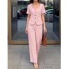 image:imageZESICA Womens Two Pieces Suits Set Business Casual Outfits  Short Sleeve Blazer Wide Leg Pants Dressy Pants Suits 2026 Summer 2 Piece Sets Trendy Office Work Travel OutfitsLight Pink