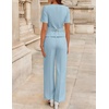image:imageZESICA Womens Two Pieces Suits Set Business Casual Outfits  Short Sleeve Blazer Wide Leg Pants Dressy Pants Suits 2026 Summer 2 Piece Sets Trendy Office Work Travel OutfitsLight Blue