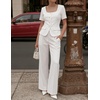 image:imageZESICA Womens Two Pieces Suits Set Business Casual Outfits  Short Sleeve Blazer Wide Leg Pants Dressy Pants Suits 2026 Summer 2 Piece Sets Trendy Office Work Travel OutfitsWhite