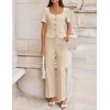 image:imageZESICA Womens Two Pieces Suits Set Business Casual Outfits  Short Sleeve Blazer Wide Leg Pants Dressy Pants Suits 2026 Summer 2 Piece Sets Trendy Office Work Travel OutfitsApricot