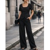 image:imageZESICA Womens Two Pieces Suits Set Business Casual Outfits  Short Sleeve Blazer Wide Leg Pants Dressy Pants Suits 2026 Summer 2 Piece Sets Trendy Office Work Travel OutfitsBlack