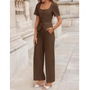image:imageZESICA Womens Two Pieces Suits Set Business Casual Outfits  Short Sleeve Blazer Wide Leg Pants Dressy Pants Suits 2026 Summer 2 Piece Sets Trendy Office Work Travel OutfitsBrown