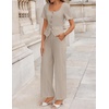 image:imageZESICA Womens Two Pieces Suits Set Business Casual Outfits  Short Sleeve Blazer Wide Leg Pants Dressy Pants Suits 2026 Summer 2 Piece Sets Trendy Office Work Travel OutfitsGrey Khaki
