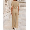 image:imageZESICA Womens Two Pieces Suits Set Business Casual Outfits  Short Sleeve Blazer Wide Leg Pants Dressy Pants Suits 2026 Summer 2 Piece Sets Trendy Office Work Travel OutfitsKhaki