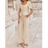 image:imageZESICA Womens Two Pieces Suits Set Business Casual Outfits  Short Sleeve Blazer Wide Leg Pants Dressy Pants Suits 2026 Summer 2 Piece Sets Trendy Office Work Travel OutfitsApricot