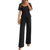 image:imageZESICA Womens Two Pieces Suits Set Business Casual Outfits  Short Sleeve Blazer Wide Leg Pants Dressy Pants Suits 2026 Summer 2 Piece Sets Trendy Office Work Travel OutfitsBlack