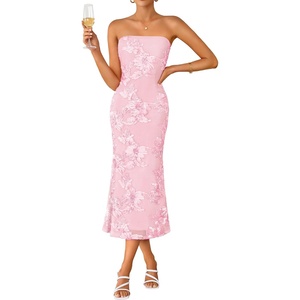 image:imageZESICA 2026 Summer Strapless Floral Cocktail Wedding Guest Dress for Women  Formal Bodycon Mesh Tube Midi Dresses Elegant Bridal Shower Bridesmaid Birthday Holiday Dinner Party Fashion Evening GownLightpink