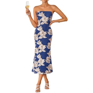 image:imageZESICA 2026 Summer Strapless Floral Cocktail Wedding Guest Dress for Women  Formal Bodycon Mesh Tube Midi Dresses Elegant Bridal Shower Bridesmaid Birthday Holiday Dinner Party Fashion Evening GownRoyalblue