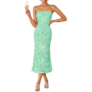 image:imageZESICA 2026 Summer Strapless Floral Cocktail Wedding Guest Dress for Women  Formal Bodycon Mesh Tube Midi Dresses Elegant Bridal Shower Bridesmaid Birthday Holiday Dinner Party Fashion Evening GownMint